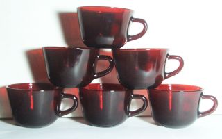 Royal Ruby Red Glass Anchor Hocking 6 Coffee Cups Vtg Made In Usa Tableware Euc