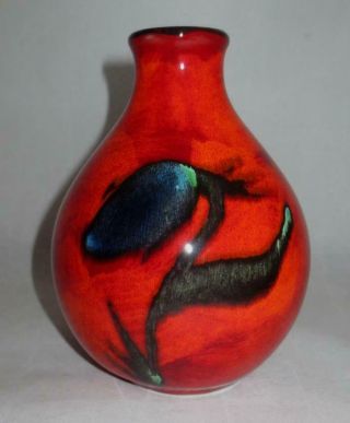 Vtg Poole Pottery England " Living Glaze " 5 " Vase Shimmering Volcano Red/ Orange