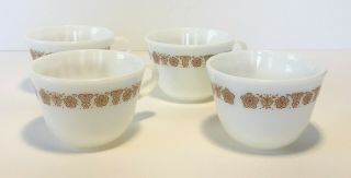 Set Of 4 Vintage Pyrex Butterfly Gold Milk Glass Coffee Cup 3 " Corning Ny Usa