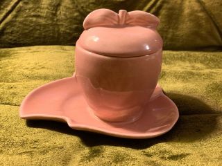 Vintage Red Wing Art Pottery - Luster Mazarin Pink Apple Sugar Bowl Or Jam Jar