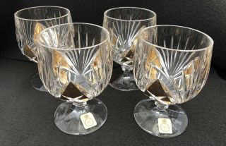 Set Of 4 Bleikristall Germany Lead Crystal Gold Brandy Snifter Cognac Glasses