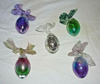 5 Vintage Iridescent Crackle Blown Glass Egg - Shaped Ornament