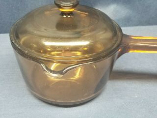 Vintage Corning Pyrex Vision Ware 1l Amber Glass Pot Pour Spout Sauce Pan W/lid