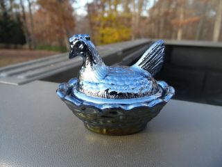 Vintage Boyd Glass Miniature Hen On Nest Salt Dip / Dark Carnival