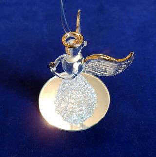 Vintage Hand Spun Blown Art Glass Angel Figurine Ornament.  Gold Accents