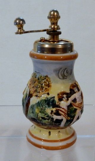 Vintage Hand Painted Italian Majolica Pottery Pepper Grinder