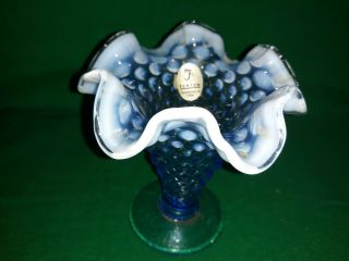 Fenton Glass Hobnail Ruffled Vase Blue Opalescent