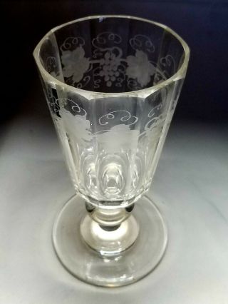 Early Panel Cut Copper Wheel Engraved Water Glass With Grapes & Leaves 2