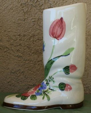 Vintage Blue Ridge Southern Potteries Hand Painted Porcelain Boot Vase 9 Inches