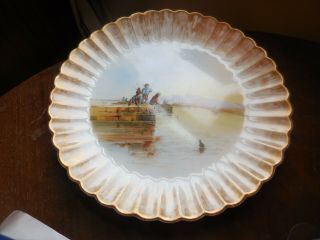 Bodley Pottery Hand Painted Plate Fishing Scene Ca 1880s