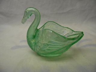 Antique Fenton Green Carnival Glass Swan Salt Dip / Number 1