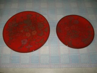 Ernestine Virden - Cannon Salerno Italy - Red Flower Ceramic 10 " & 8 1/4 " Plates