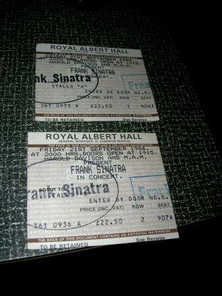Two Concert Ticket Stubs - Frank Sinatra - Royal Albert Hall 21/9/1984