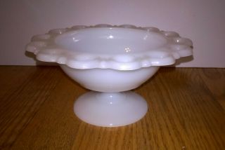 Vintage Milk Glass Scalloped Edges Pedestal Bowl Candy Dish