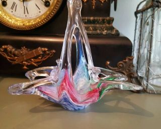 Murano Art Glass Basket Collectable Italian Venetian Glassware