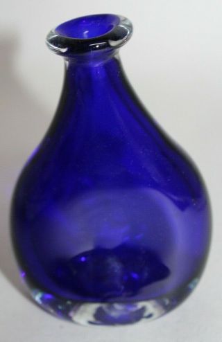 NAN MEADER Vintage STUDIO Art Glass COBALT BLUE Bottle VASE Signed 6/80 2