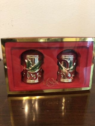 Lenox Holiday Nouveau Salt And Pepper Shakers Gold Red Holly Bow NIB Christmas 3