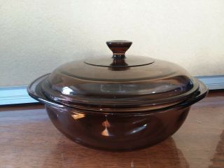 Vintage Pyrex Vision Ware Amber Brown Casserole Dish 1.  5 L With Lid