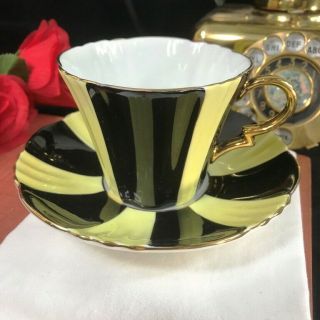 Stunning Royal Standard Yellow And Black Paneled Art Deco Cup Saucer 1228