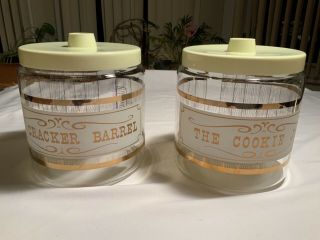 Vintage Pyrex Glass Cookie Jar And Cracker Barrel Gold Rim Containers Awesome