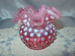 Fenton Glass " Vintage 40s " Cranberry/pink " Opalescent " Hobnail " Miniature " 3 " Vase