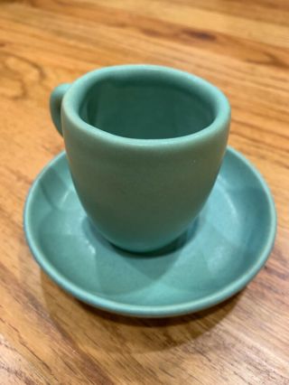 Van Briggle Pottery Demitasse Cup Saucer Blue Green Aqua Colorado Springs