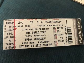 Bts World Tour Love Yourself Concert Ticket Stub Rose Bowl Pasadena 5/4/19
