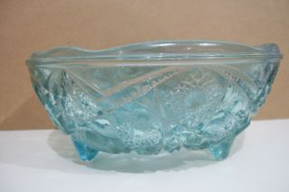 Vintage Art Glass Footed Bowl Candy Blue Green Dish 3.  5 " Tall 7 " Across Top