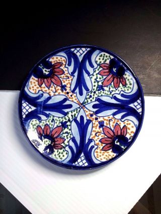 Manises Spain Ceramic Pottery Vintage Estate Wall Plate Hand Painted Blue Signed