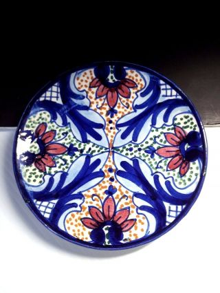 Manises SPAIN Ceramic Pottery Vintage Estate Wall Plate Hand Painted Blue SIGNED 2