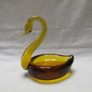 Tiffin Glass Swan Ashtray (amber) Pr - 484