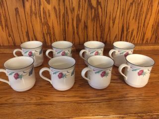 Lenox Poppies On Blue Coffee/tea Mugs Set Of Eight 3 1/2 " Tall