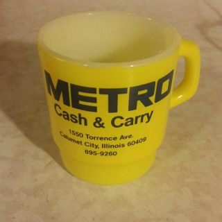 Vintage Anchor Hocking Milk Glass Advertising Coffee Cup - Metro Cash & Carry