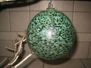 4 1/2 " Handmade Green Art Glass Witches Ball Hand Blown Sphere Xmas Ornament