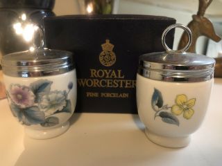 Vintage Pair Royal Worcester Porcelain Egg Coddlers W/FREE Single Coddler. 5