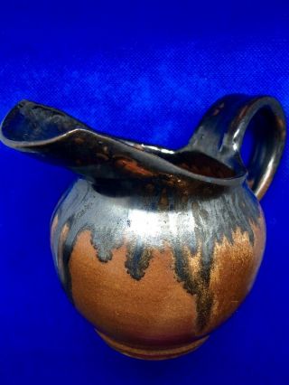 A.  R.  Cole Pottery,  Sanford Nc,  Rare Duck Bill Pitcher,  Black Over Brown 4 " X 4 "