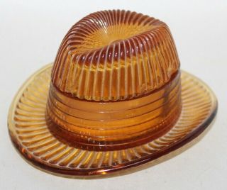 Vintage Amber Glass Hat Trinket Box