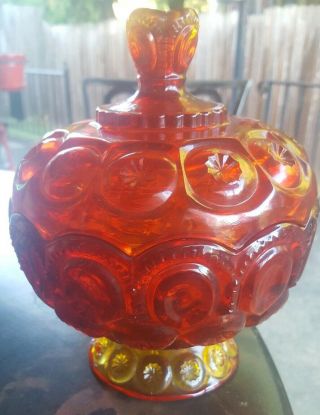 L.  E.  Smith Moon And Stars Ruby /amberina Covered Candy Dish 7.  5 Inches Tall