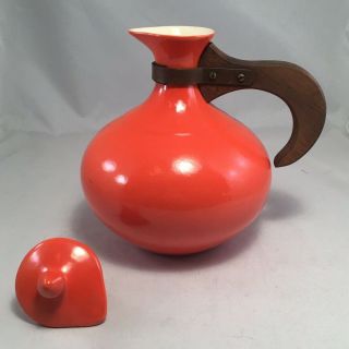 Orange Red Wing Coffee Server Pitcher Mcm Vintage 565 With Lid And Wooden Handle