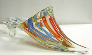 Vintage Murano Art Glass 9 " Multi Colored Striped Slipper