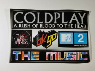 Coldplay / The Vines / Ok Go / The Music / Mtv Rare Promotional Sticker Sheet