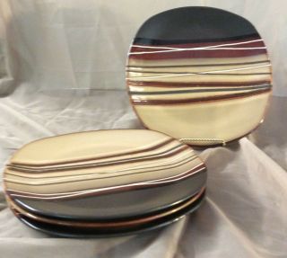 4 Bazaar Brown By Home Trends Dinner Plate Brown Black Tan Stripes Coupe Square