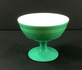 Vintage Green Milk Glass Sherbet Dessert Dish Pedestal Horizontal Rings