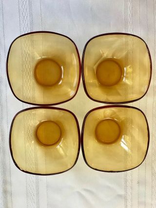 Vintage Vereco France Amber Glass Square Dessert Fruit Bowls Set Of 4 2