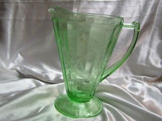 Vintage Jeanette Glass Poinsettia Pattern Green Depression Glass Pitcher