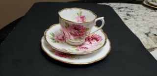 Vintage Royal Albert " American Beauty " Footed Cup And Saucer Trio
