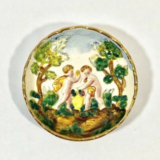 Vintage Hand Painted Capodimonte Italy Putti Cherub Dish Trinket Bowl
