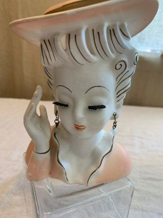 Rare Empress Lady Head Vase Earrings Eyes Shut Thick Eyelashes W Hat
