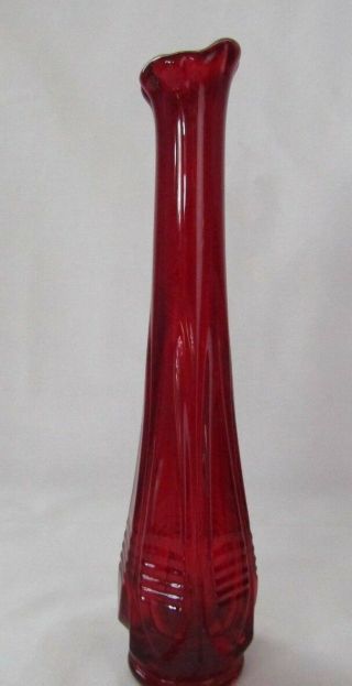 Fenton Glass Ruby Red Barred Oval 9 - 1/8 " Bud Vase