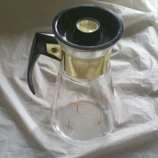 Vintage Pyrex 6 Cup Atomic Starburst Coffee Pot Black Plastic Handle Gold Collar